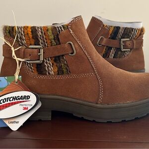 Earth Origins Tan Suede Boots with Knit Accent